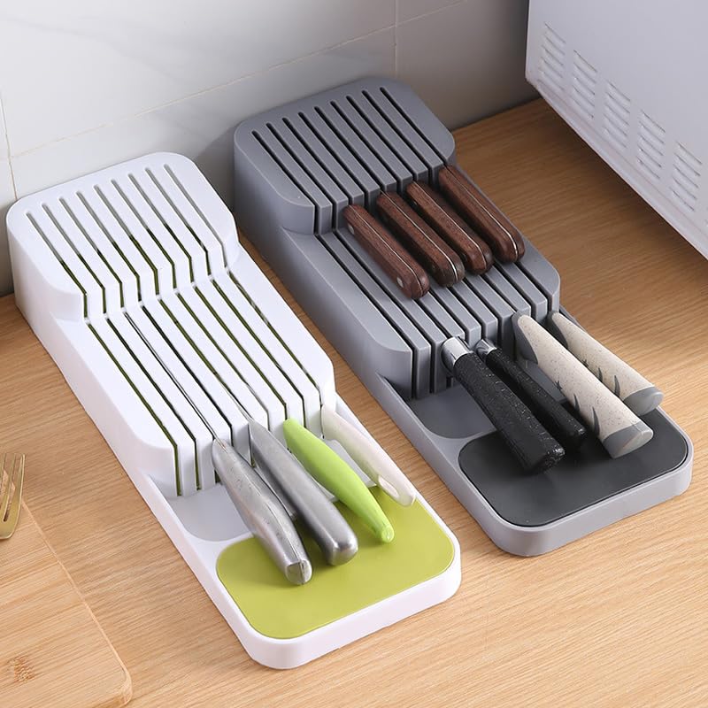 Organizador de Facas para Gaveta de Armário de Cozinha Com Base de apoio até 9 Facas suporta (BRANCO)