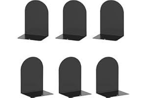 Lulonpon 6 Pieces Book Ends, Bookends, Books Stand, Metal Bookend for Shelves, Black Book Ends for School, Library, Desktop Organizer