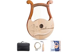 19 Strings Lyre Harp for Kids/Adults/Beginners, Solid Wood Mahogany Body and Spruce Veneer Face, Unique Patterns, Carved Phon