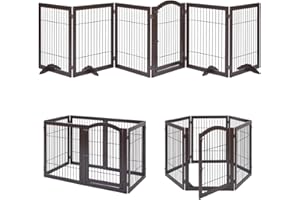 unipaws 144" Extra Wide Dog Gate and Pet Playpen, Free Standing Tall Dog Fence with Walk Through Door, Dog Barriers for Home, Use as Indoor Dogs Cats Pen, Rabbit Pen, Espresso