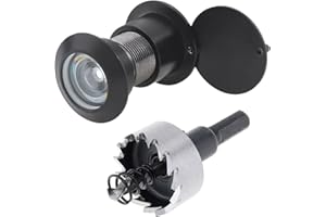 HOJLKLD Door Viewer Peephole, Solid Brass 220-degree Peephole with 1-1/10" Drill Bit for 1-21/32" to 2-1/8" Doors, Peep Holes with Privacy Cover (Black)