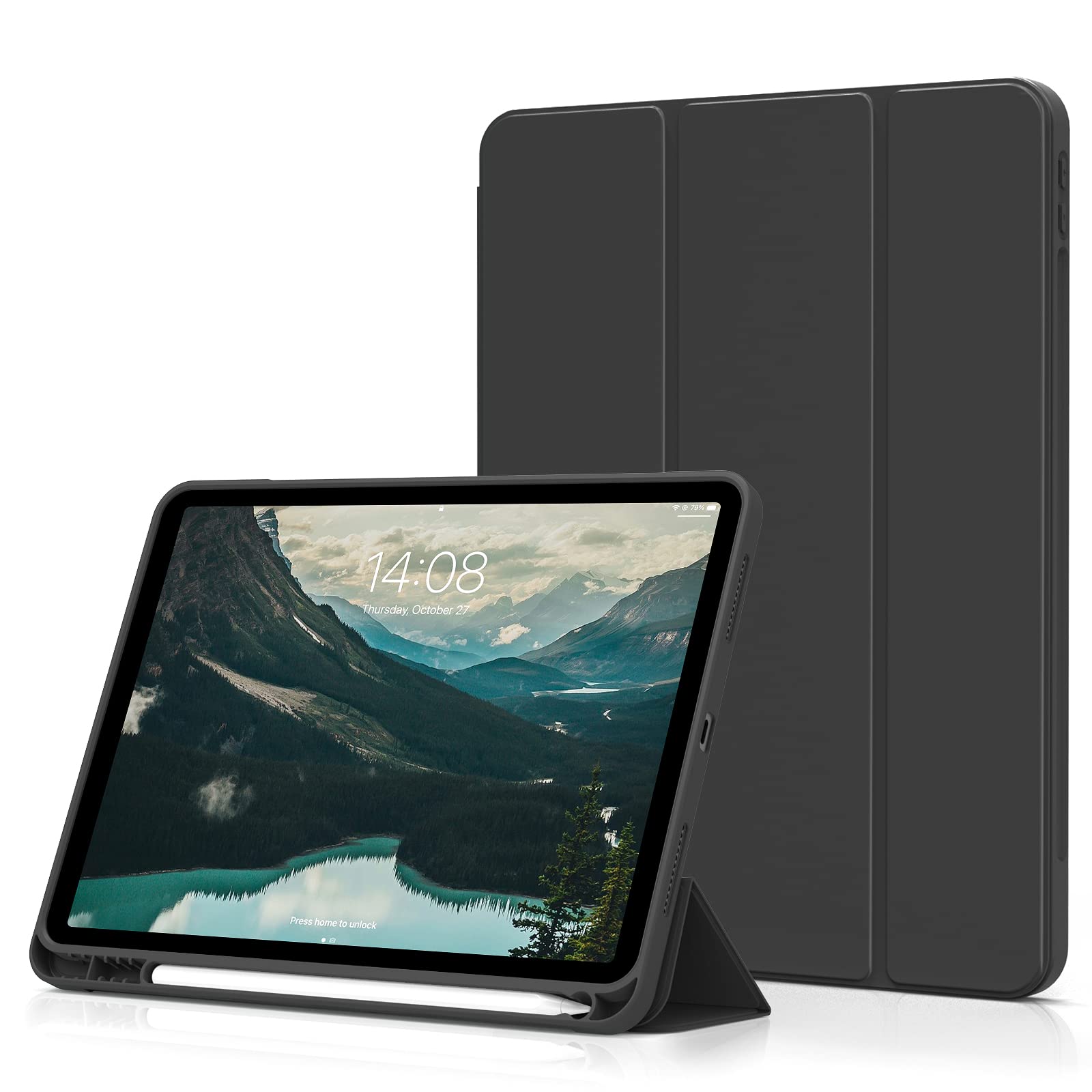 aoub Case for iPad Air 11-Inch M4(2026)/M3(2025)/M2(2024) 8/7/6 Gen, Case with Holder for iPad Air 5th/4th Generation (2022/2020) 10.9 inch, Supports Pencil Charging, Auto Sleep/Wake, Black