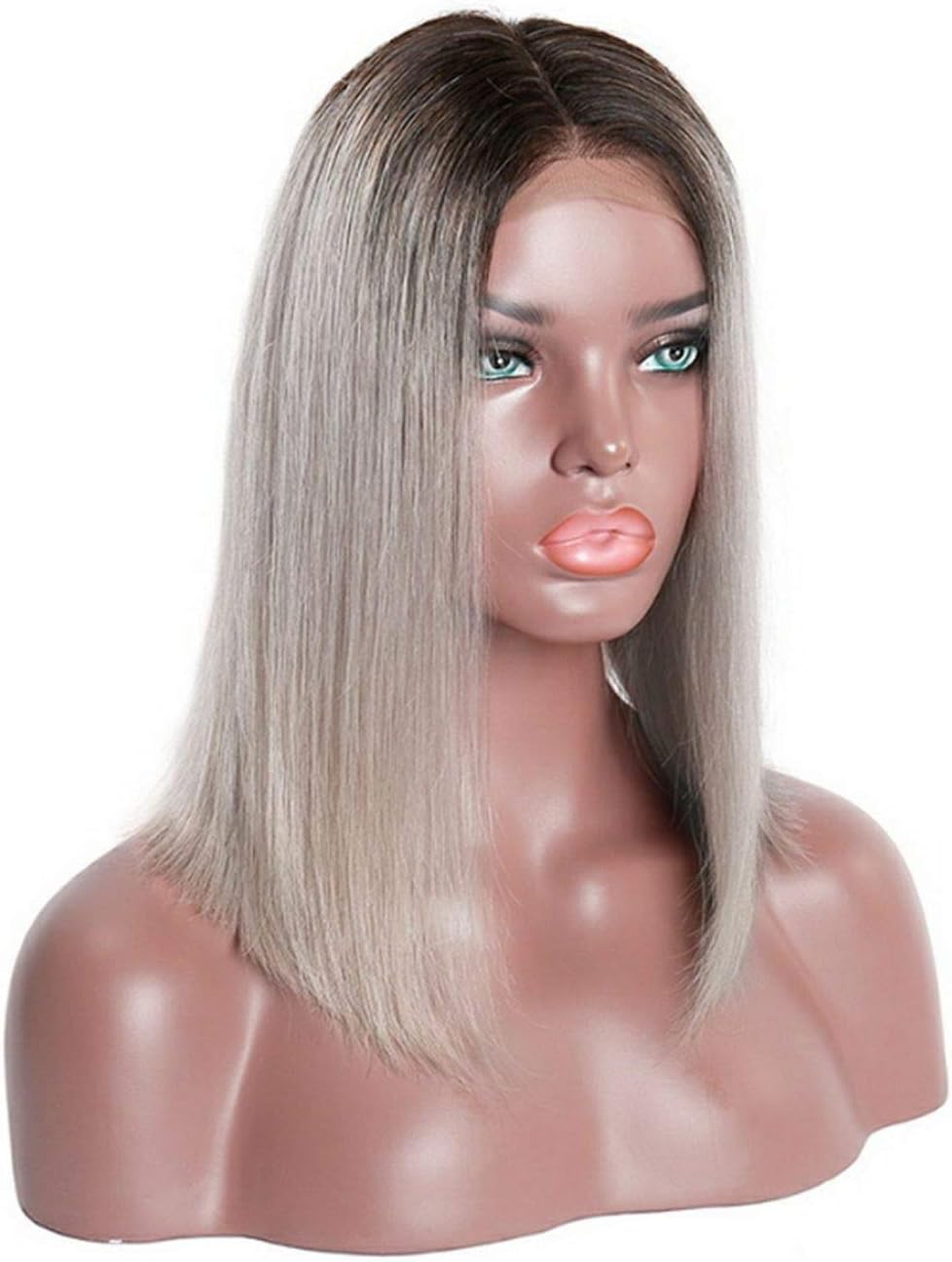 Short Lace Front Human Hair Wigs For Black Women Remy Bob Wig With Baby Hair Pre Plucked 13x4 Blonde Pink,T1B-Grey,14inches