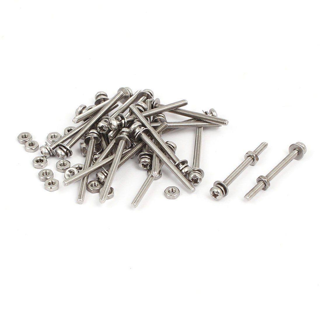 sourcingmap M2 x 25mm 304 Stainless Steel Phillips Pan Head Screws Nuts w Washers 25 Sets