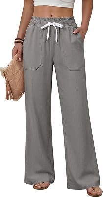 Pantaloni Donna Estivi Pantaloni Larghi Legger (Grigio, L)