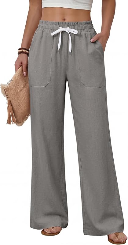 Pantaloni Donna Estivi Pantaloni Larghi Legger (Grigio, L)