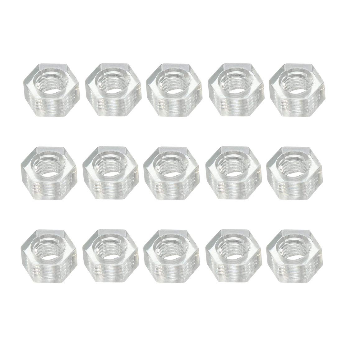 sourcing map Nylon Hex Nut, M3x0.5mm Metric Coarse Thread Hexagon Nuts, 15 Pcs (Clear)