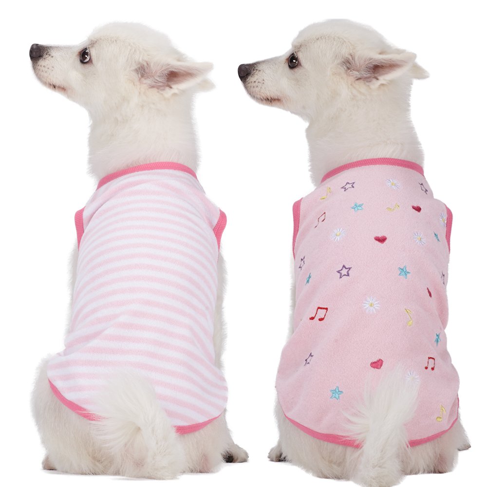 Blueberry Pet Pack of 2 Soft & Comfy Terry Cotton Spring Pink Wonderland Designer Sleep & Play Dog Pajamas & Tank Top T Shirt, Back Length 12"/30cm, Clothes for Dogs