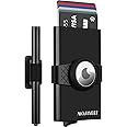 MOSIYEEF Mens Wallet with AirTag Holder - Minimalist Stealth Pop Up Wallet for Men Compatible with Apple AirTag - Slim RFID Metal Wallet with Rubber Bands Holds 10-14 Credit Cards and Cash