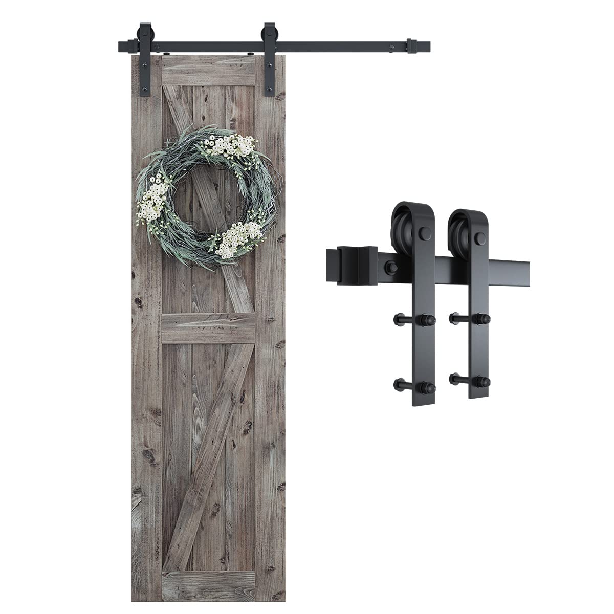 SMARTSTANDARD 4FT Sliding Barn Door Hardware Kit, Heavy Duty Track -Smoothly and Quietly-includes Detailed Installation Instruction Fit 24" Wide Doorpanel (J Shape Hanger) Black Image SMARTSTANDARD 4FT Sliding Barn Door Hardware Kit, Heavy Duty Track -Smoothly and Quietly-includes Detailed Installation Instruction Fit 24" Wide Doorpanel (J Shape Hanger) Black Image
