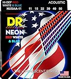 DR Strings NUSAA-11 Coated Phosphor Bronze Acoustic Guitar Strings, Custom Light, 11-50, Neon Red/White/Blue