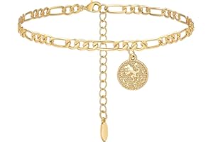 LCHERRY Gold Plated Anklets for Women Dainty Zodiac Constellation Anklet Zodiac Sign Disc Ankle Bracelet 14K Real Gold Plated Anklets for Women Valentine's Day Gifts for Women