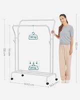 SONGMICS Clothes Rail Double Hanging Rack with Wheels White HSR107W01 view 6