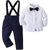 Boarnseorl Baby Boys Pants Sets,Toddler Gentleman Outfits, Infant Long Sleeve Shirt + Pants + Bow Tie + Suspenders