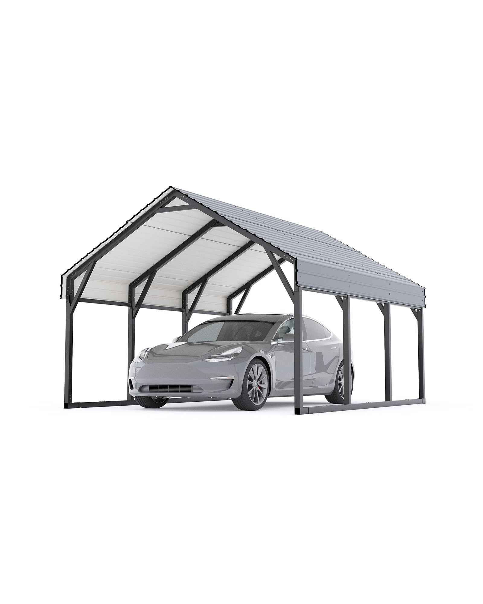 Photo 1 of 10 x 15 FT Metal Carport, Heavy Duty Carports Reinforced Frame and Steel Roof, All-Weather Shelter Canopy for Pickups, Boats, Cars, and Tractors
