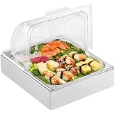 VEVOR Countertop Food Serving Display Container, 1 x 1/2 Pan Stainless Steel Food Serving Tray, Buffet Condiment Dispenser Display Rack with Clear Lid &amp; Ice Tray, for Restaurant Hotel Kitchen Party