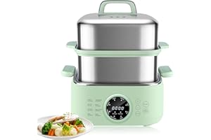 spoonlemon Electric Food Steamer, 9.3L 2-Tier Digital Steamers for Cooking with 24H Booking & 6H Auto Warming, 8 Modes Fast Heating Vegetable Steamers Stainless Steel with Boil Dry Protection, Green