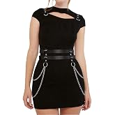WARANDOD Adjustable PU Leather Double-Layer Chain Belt for Women, Punk Goth Waist Harness with Alloy Chains, Fashion Statement Accessory for Dresses & Outfits (Fit Waist 25.0-36.2in)