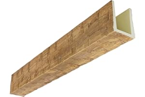 EKENA MILLWORK Heritage Timber Reclaimed Axed Cut Faux Wood Beam, 3-Sided (U-Beam), 5 1/2"W x 5 1/2"H x 72"L, Warm Caramel Finish