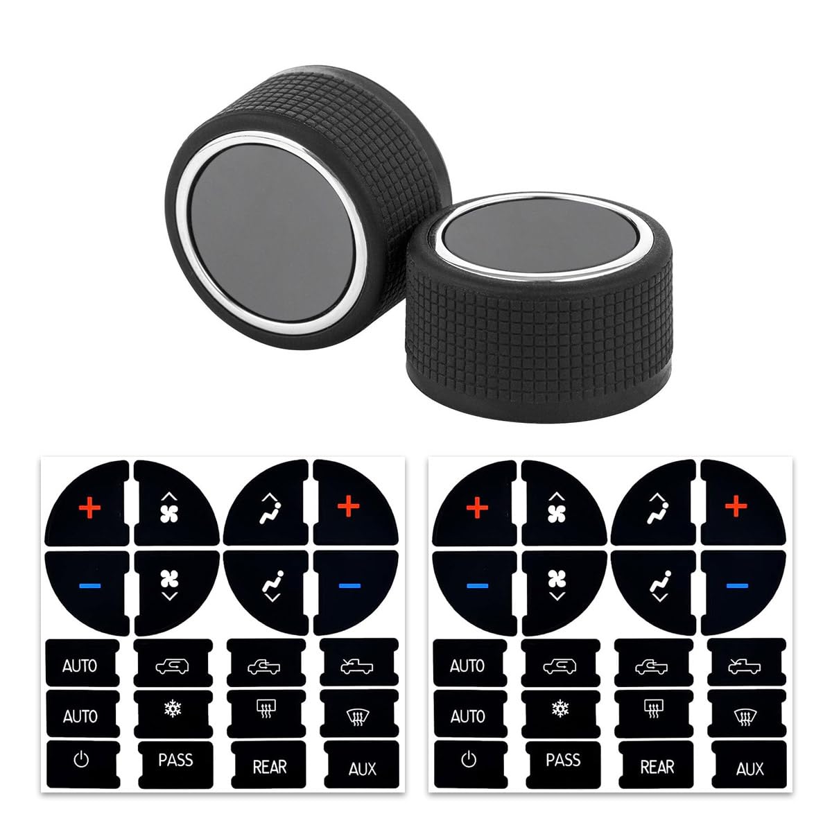 Photo 1 of Sylvil 4 PCS Rear Radio Volume Control Knob Cover 22912547 and AC Dash Button Sticker Repair Kit, Universal Vehicles Interior Accessories for Most Car 2007-2014