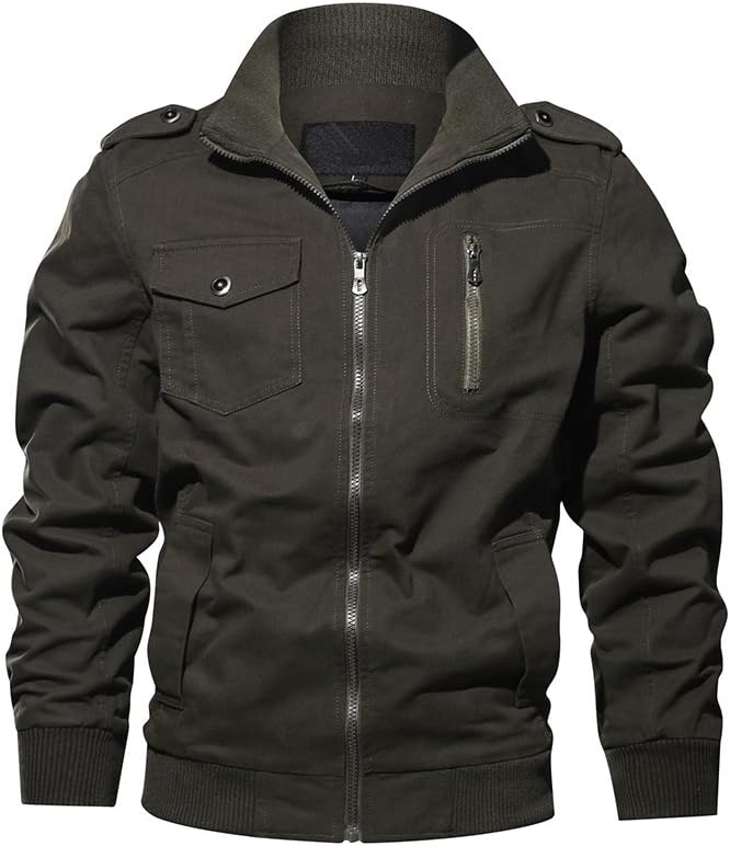 fereshte Men's Spring/Autumn Casual Windbreaker Multi-Pocket Jacket Military Bomber Cargo Full Zip Outwear Coat