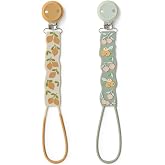 Moonkie Flat Silicone Pacifier Clips (2-Pack) &ndash; One-Piece Strap Holders, Binky Clips for Baby Boys &amp; Girls, Gift-Ready Baby Essentials (Fruit Garden)