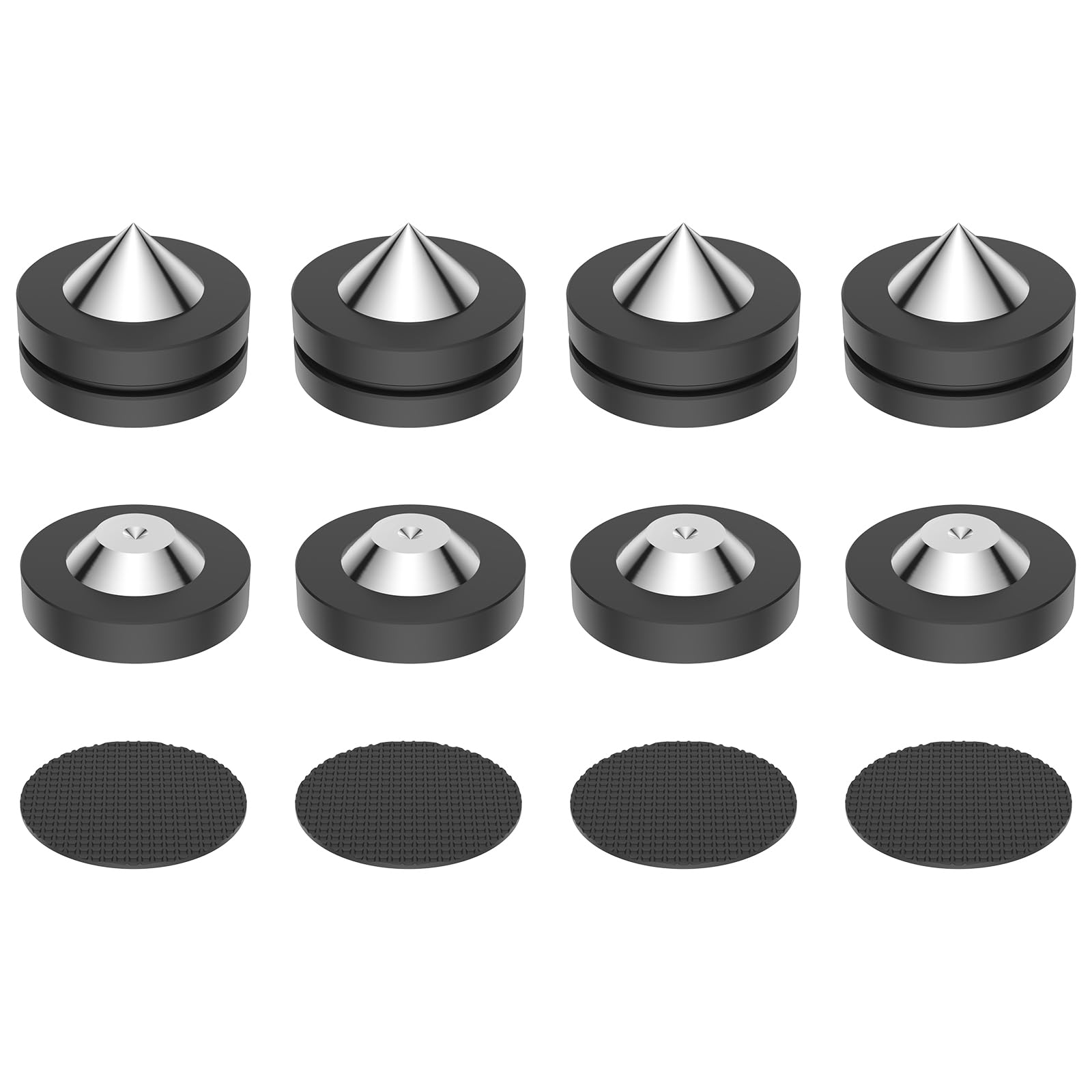 Brollitest Box Of 4 Speaker Spikes, 39x26mm Speaker Subwoofer Damper, Black Stainless Steel Speaker Acoustic Feet Hifi Feet For High End Speakers, Subwoofers, Cds Etc.