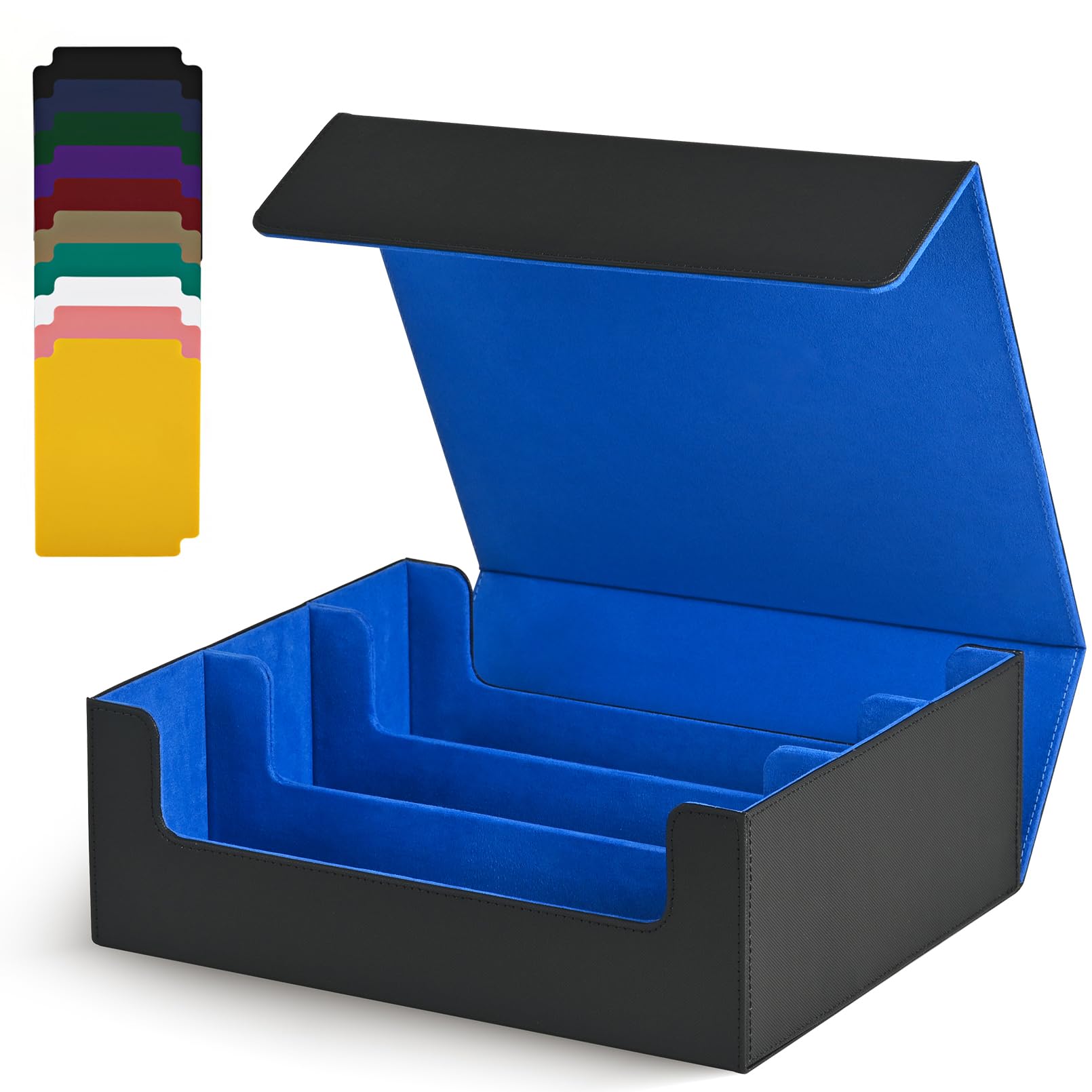 UAONO Storage Box for Trading Cards, 1800+ PU Leather Commander Deck Case, Magnetic Closure Holder Fits Magic Game Cards (Black & Blue)
