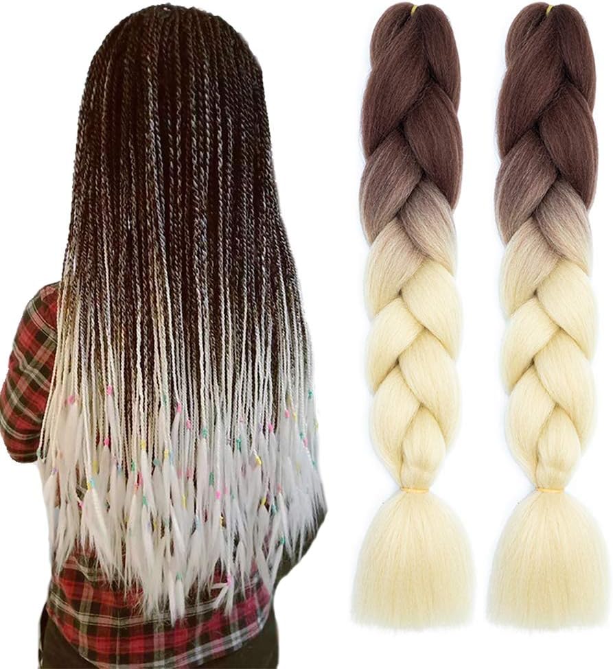 MSBELLE 5 Packs Kanekalon Braiding Hair Extensions Brown Ombre Jumbo Twist Braids Hair for Black Women 24 Inch Ombre Braiding Hair 100g/Pcs(Brown-613#))