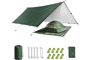 Waterproof Camping Tarp Tent Hammock Rain Fly 14.8ft x 11.2ft, Multifunctional Tent Footprint Lightweight Tarp for Camping, H