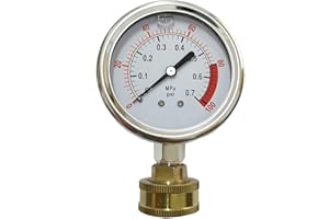 BANIFUL YZM Stainless Steel 304 Single Scale Liquid Filled Pressure Gauge with Brass Internals, 2-1/2" Dial Display, Bottom Mount,Oil Filled Pressure Gauge,Water Pressure Gauge. (Stainless Stee 100psi)