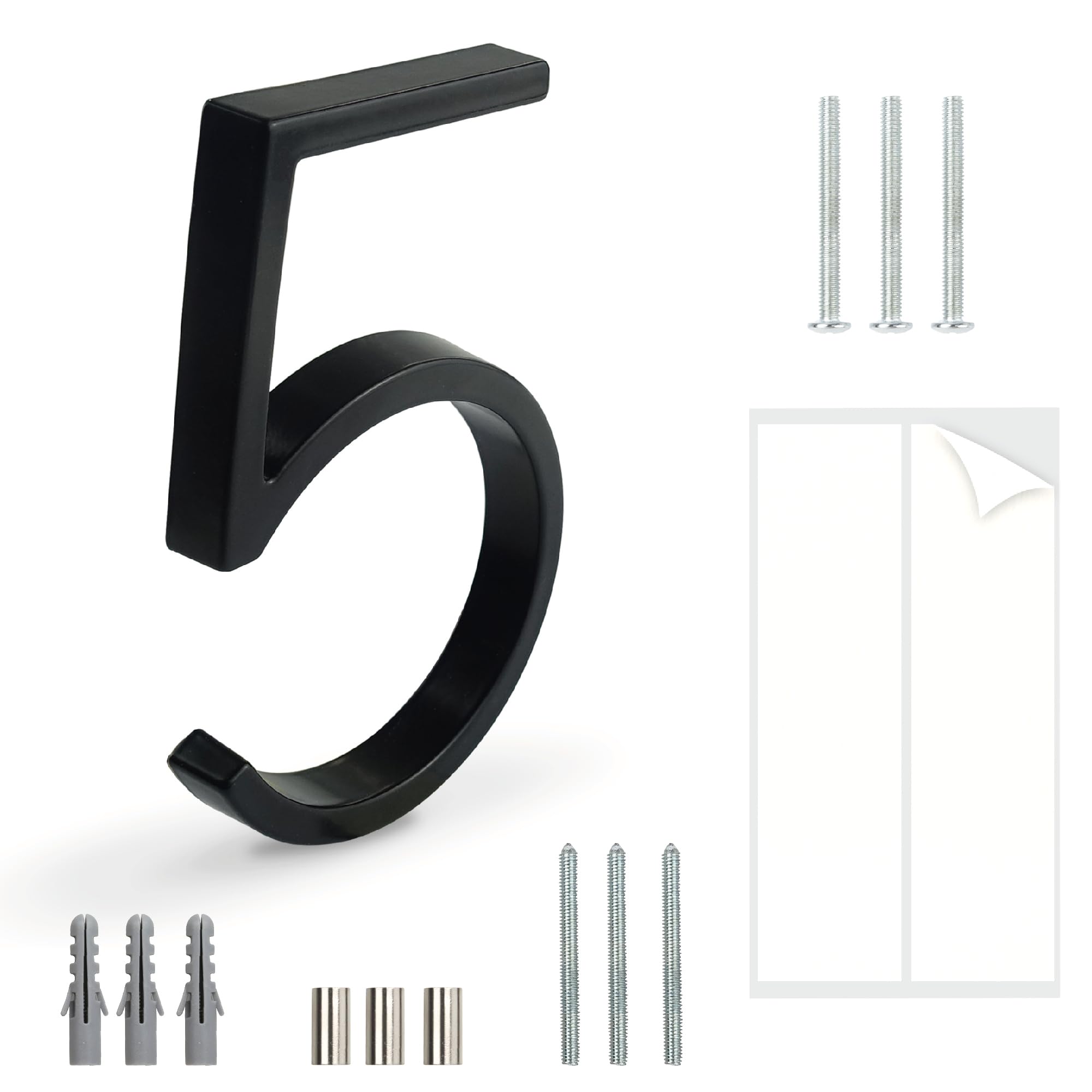 HASWARE Floating House Number Sign: 5 inch Modern Door Signage - Striking for Street Home Address Numerals (5, Black)