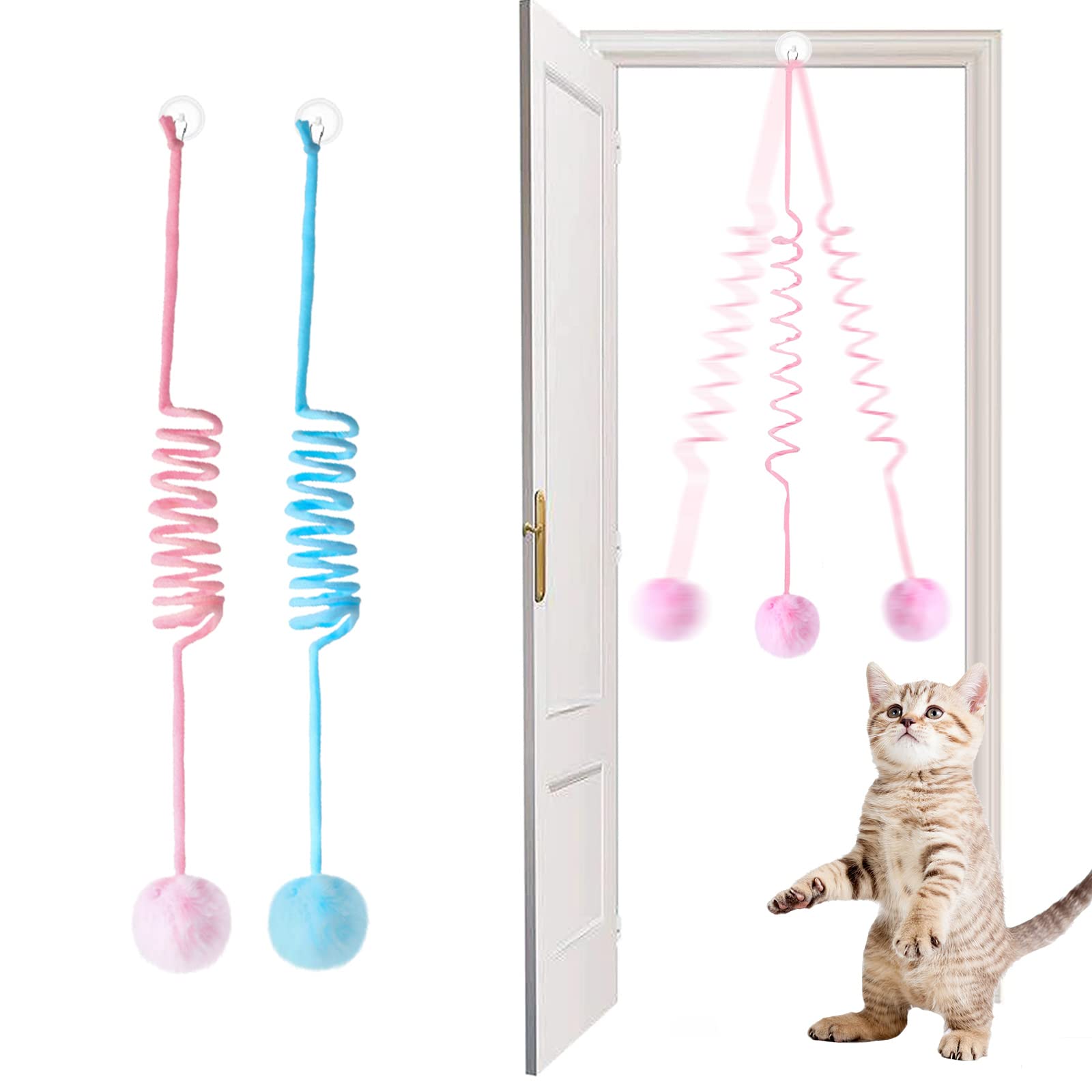 Fantasyon 2PCS Interactive Cat Toys for Indoor Cats - Hanging Self-Play Kit for Adults & Kittens (Pink+Blue) — image 1
