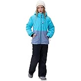 SMONTY Girls Boys Ski Suit Kids Snowsuits Waterproof Snowboard Elastic Hood Jacket with Bib Pants, Windproof Winter Warmth