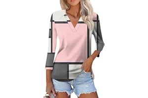 XIAXOGOOL Summer 3/4 Sleeve Tops for Women Polos V Neck Shirts Collared Casual Tops Basic Tees Blouse Cute Plain Tunics