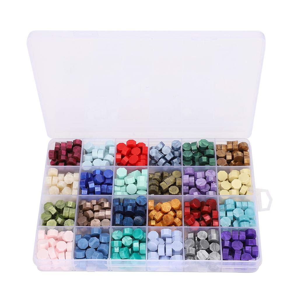 Fdit Sealing Wax Beads Set Packed in Plastic Box Retro 24 Colors Octagon Shape Wax Seal Stamp DIY Handicrafts Tools for Wax Sealing Stamp