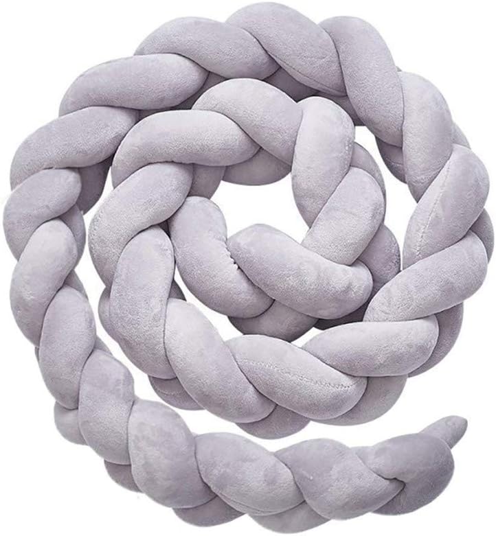 QINGLOU cot Bumper Braid Pillow,Baby Head Guard Bumper Knot Braid Pillow Cushion, Decorative Pillow for Baby Nursery Crib Bedding (Gray, 100cm)