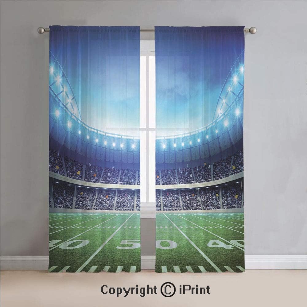 Football Sheer Curtains Window Voile,Photo of American Stadium Green