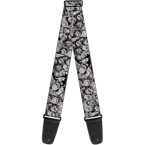 thumbnail image 2 of Gothic Punk Guitar Strap – Emo Satanic Demon Girl Design With Leather Ends, Adjustable For Electric/Acoustic Bass Guitar 2 of 11