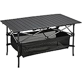 WUROMISE Lightweight Aluminum Folding Camping Table (37.13&rdquo; x 21.57&rdquo; x 19.69&rdquo;), Portable Roll-Up Design for Outdoor, Camping, Beach, BBQ, Patio, and Picnic, Durable &amp; Waterproof with Carrying Bag