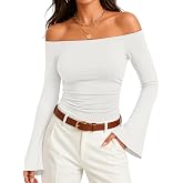ZESICA Women Off The Shoulder Tops Long Sleeve Going Out Shirts | Bell Sleeve, Slim Fitted, 2026 Fall Fashion Outfits, Sexy Y2K Clothes, Elegant, Cute, Party Club Date Night Blouses