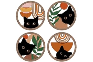 XFN 4PCs 3D Boho Cat Hanging Wooden Wall Art Wall Decor, Botanical Wall Decor Boho Room Decor, Cat Lover Gifts, Bohemian Wooden Sign Wood Art Wood Plaque Home Decor for Living Room Bedroom Farmhouse