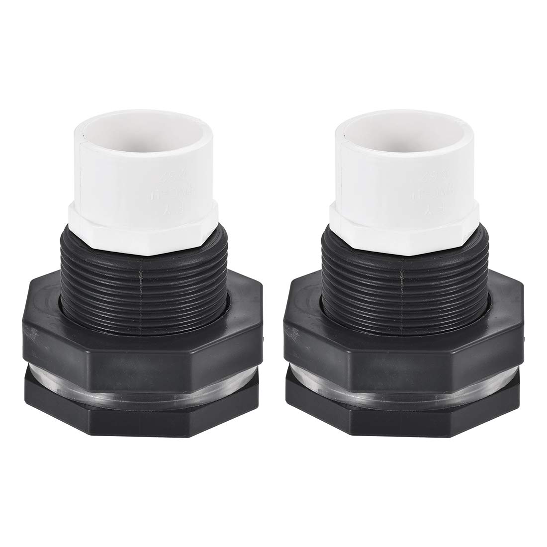 sourcing map Bulkhead Fitting, G1 Female 1.83" Male, Tube Adaptor Fitting, with Silicone Gasket and Pipe Connector, for Water Tanks, PVC, Gray White, Pack of 2