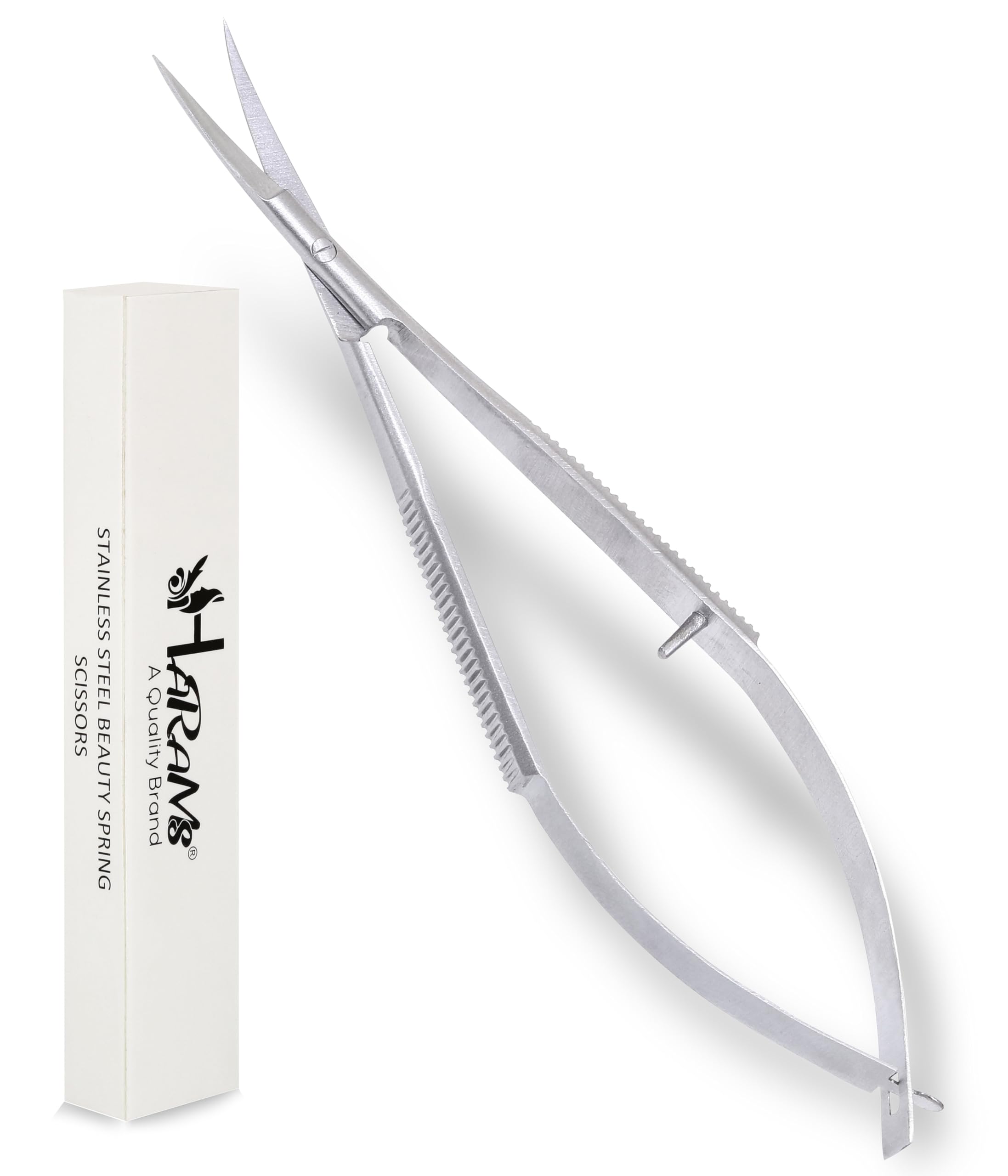 HARAMS® Cuticle Spring Scissors Extra Fine Professional Precision Stainless Steel Facial Hair Thread Embroidery Trimming Scissors for Eyebrows, Fake Eyelashes, Dry Skin