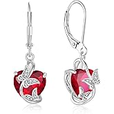 Oskani Butterfly Birthstone Dangle Earrings for Women 925 Sterling Silver 5A Cubic Zirconia Leverback Earrings Jewelry for Mother's Day Valentine Birthday Gifts for Her
