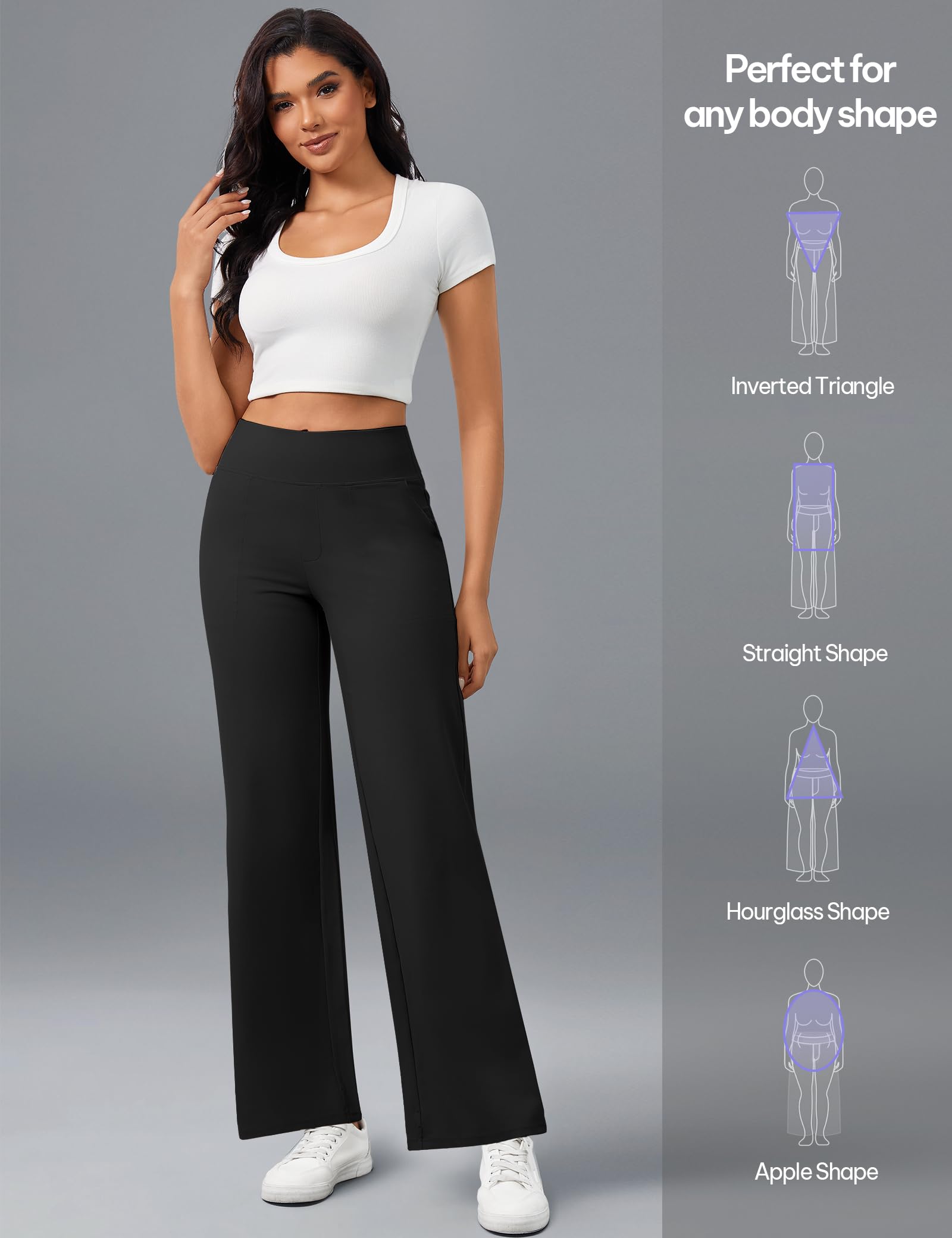 AVAMO Wide Leg Pants for Women Stretchy Work Pants Tummy Control Pants with Pockets Pull On Slacks Black