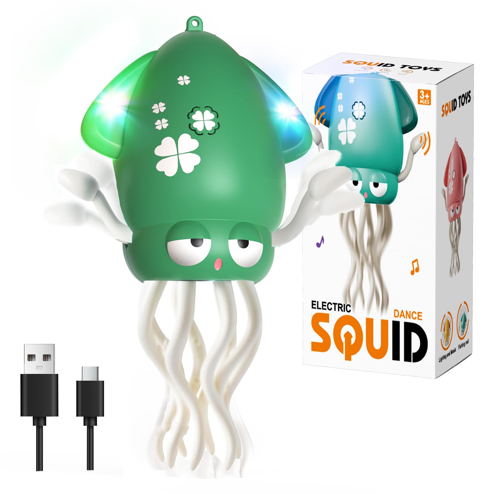 Babuloo Dancing Octopus Toy for Kids, Electric Crawling Octopus Toy with Music/Lights/Rechargeable Battery, Light up Magic Moving Squid Toys for Baby Boy Girl 3 4 5 6+ Year Old Birthday Gifts, Green