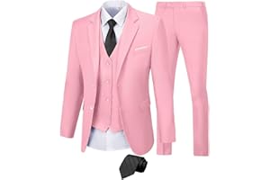 Mrbuerly Men Suit 3 Pieces Slim Fit, 2 Button Wedding Suit Prom Suit for Men Business Suit Jacket Vest Pant and Tie