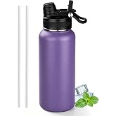 32 oz Insulated Water Bottle with Leak-proof 2-in-1 Straw and Spout Lid,Stainless Steel Sports Water Bottle with Handle,Doubl
