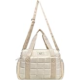 WOLT Small Gym Bag for Women, 14 inch Lightweight Gym Duffle Bag with Wet Compartment Quilted Tote for Sports Workout, Beige